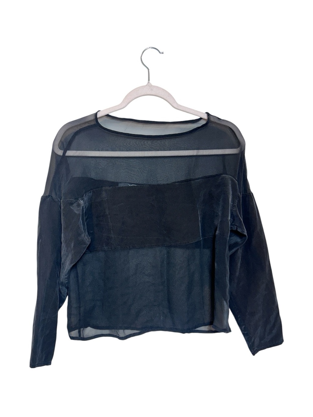 Vintage Silk Sheer Black Long-Sleeve Top